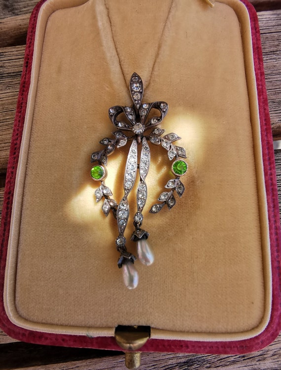 Edwardian Paste Bow Silver Pendant