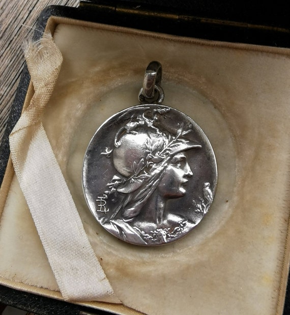 Art Nouveau Athena Medal Pendant Silver