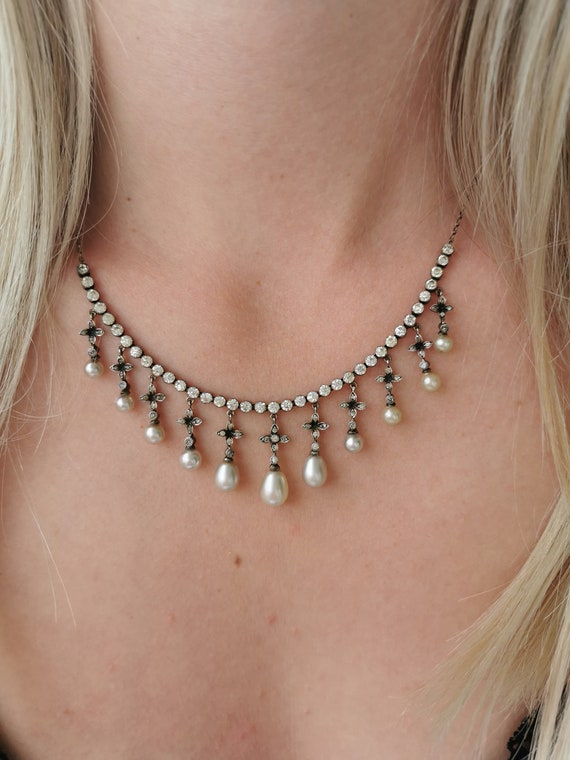 Edwardian Silver Paste Pearl Necklace