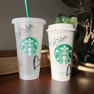 Personalized Reusable Custom Starbucks 16 oz Plastic Cup with Lid