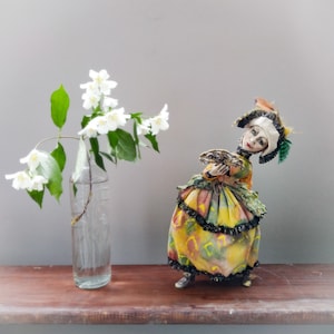 Paper Clay Doll - Unique Columbine OOAK Art Doll for Venetian Decor, Handmade Collectible, Whimsical Home Accent, Gift Idea.