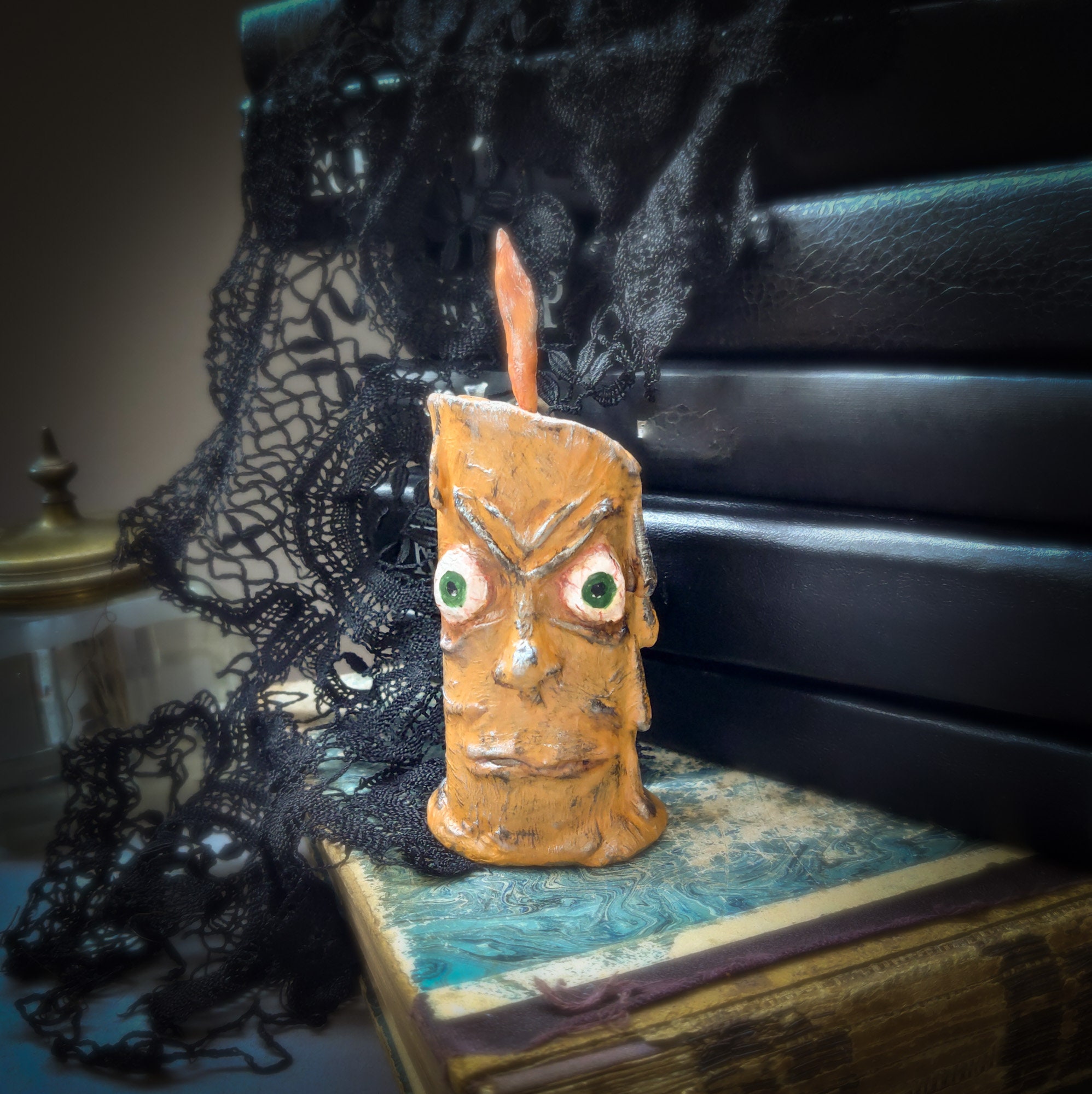 Paper mache creepy doll spooky candle Halloween decoration Etsy