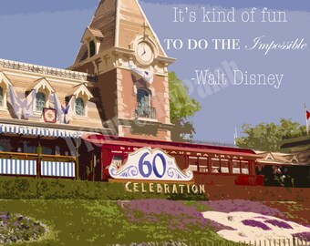 Disneyland artwork, Walt Disney quote, Painted photograph, Wall Art