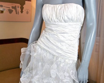Vintage Wedding Dress, Sleeveless White Wedding Gown, European Bridal Dress w Goddess Pleats and Layered Skirt: Size 2 US, Size 6 UK