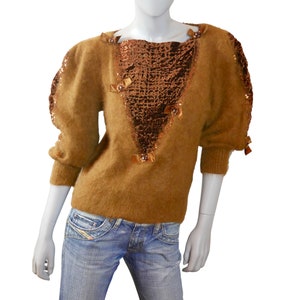 Vintage Angora Sweater, Size 10 USA, 80s Puff Sleeve Super Soft Pullover