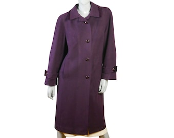 Abrigo de lana morado con cuello de terciopelo, abrigo de invierno cálido vintage europeo de los años 80, talla 12 EE. UU., 16 Reino Unido