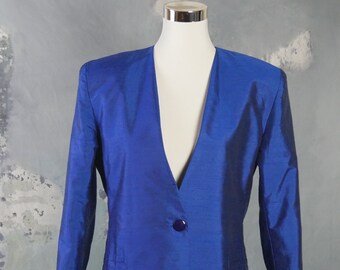 Royal Blue Silk Blazer, Taille 10 US, 14 Royaume-Uni