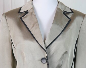 British Vintage Silver Blazer Women's, Silver Black Jacket, Silk-Look Blazer, Smart Elegant Blazer, Schoolboy Look: Size 14 US, 18 UK