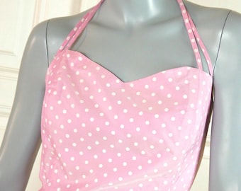 Sleeveless Pink Polka Dot Dress, 1990s German Vintage Summer Midi: Size 10 US, 14 UK