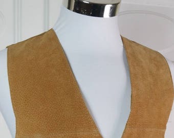 Deutsche Vintage Leder Weste, Golden Tan echtes Leder Weste w Polyester Satin zurück: Größe groß (40 US/UK)