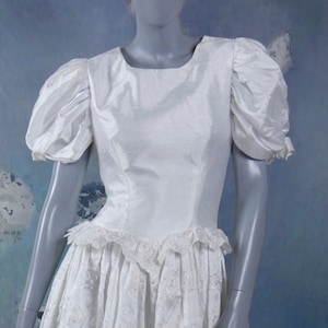 Prairie Wedding Dress, European Vintage White Satin and Lace Bridal Gown, Made in Denmark: Size 10 US, Size 14 UK