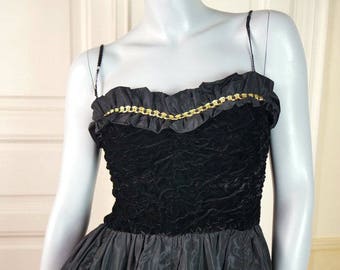 Hungarian Vintage Black Evening Dress, Sleeveless Black Cocktail Dress, Sequin Spaghetti Straps, Vintage Prom Dress: Size 6 US, Size 10 UK