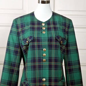 Women's Plaid Blazer, Green Navy Blue Yellow Tartan Jacket, German Vintage Smart Blazer: Size 10/12 US, 14/16 UK