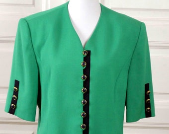 Blazer de verano verde, europeo Vintage manga corta ligera lana-mezcla chaqueta alemana: tamaño 14 EE.UU., 18 Reino Unido