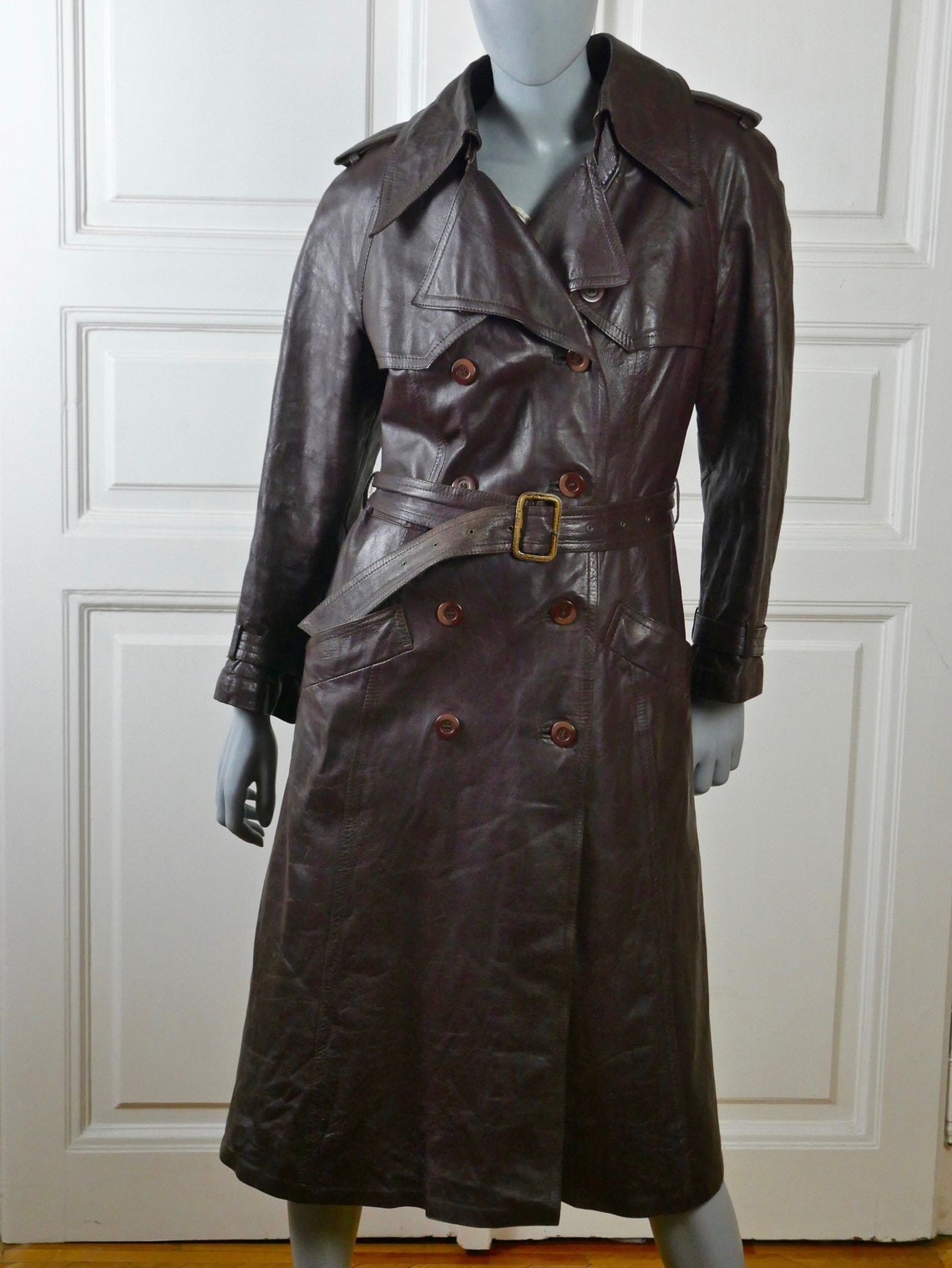 Vintage Leather Trench Coat 1980s European Double-breasted - Etsy