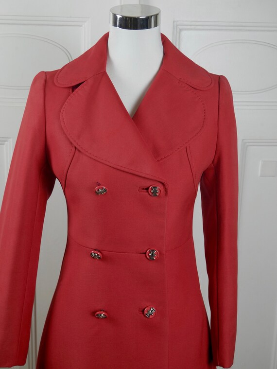 1970s Red Coat, Women's European Vintage Double-B… - image 4