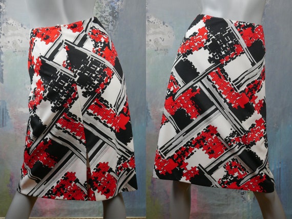 70s Skirt Red Black and White Abstract Geometric Pattern A | Etsy