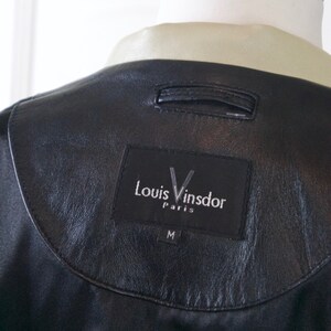 Vintage Black Leather Coat, 80s European Soft Lambskin Coat with Cream Collar, Size 14 US, 18 UK image 9
