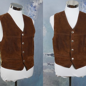 Men&#39;s Leather Vest, Italian Vintage Brown Leather Waistcoat, Hipster Vest: Size Medium (38 US/UK)