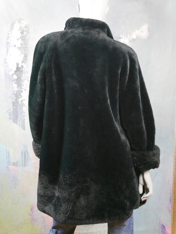 Black Faux Fur Coat, 1980s Swedish Vintage Fake F… - image 10