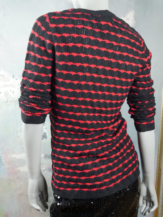 1970s Jantzen Knit Sweater, Red Black Horizontal … - image 4