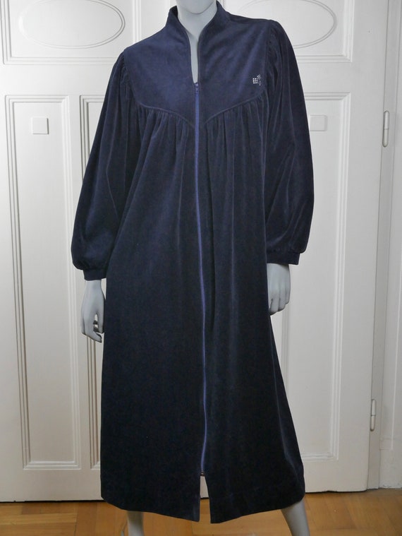 Dark Blue Dressing Gown, 1980s German Vintage Navy Ve… Gem