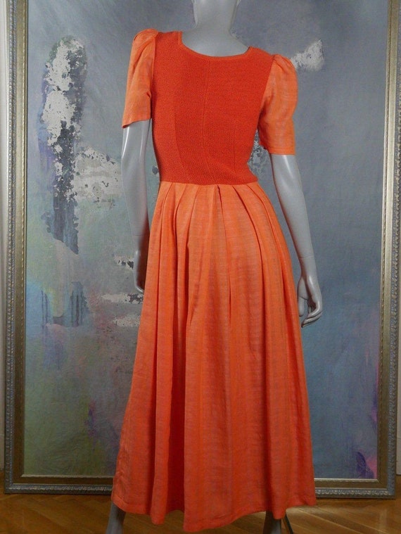 Orange Linen Prairie Dress, 1990s Vintage Short P… - image 4