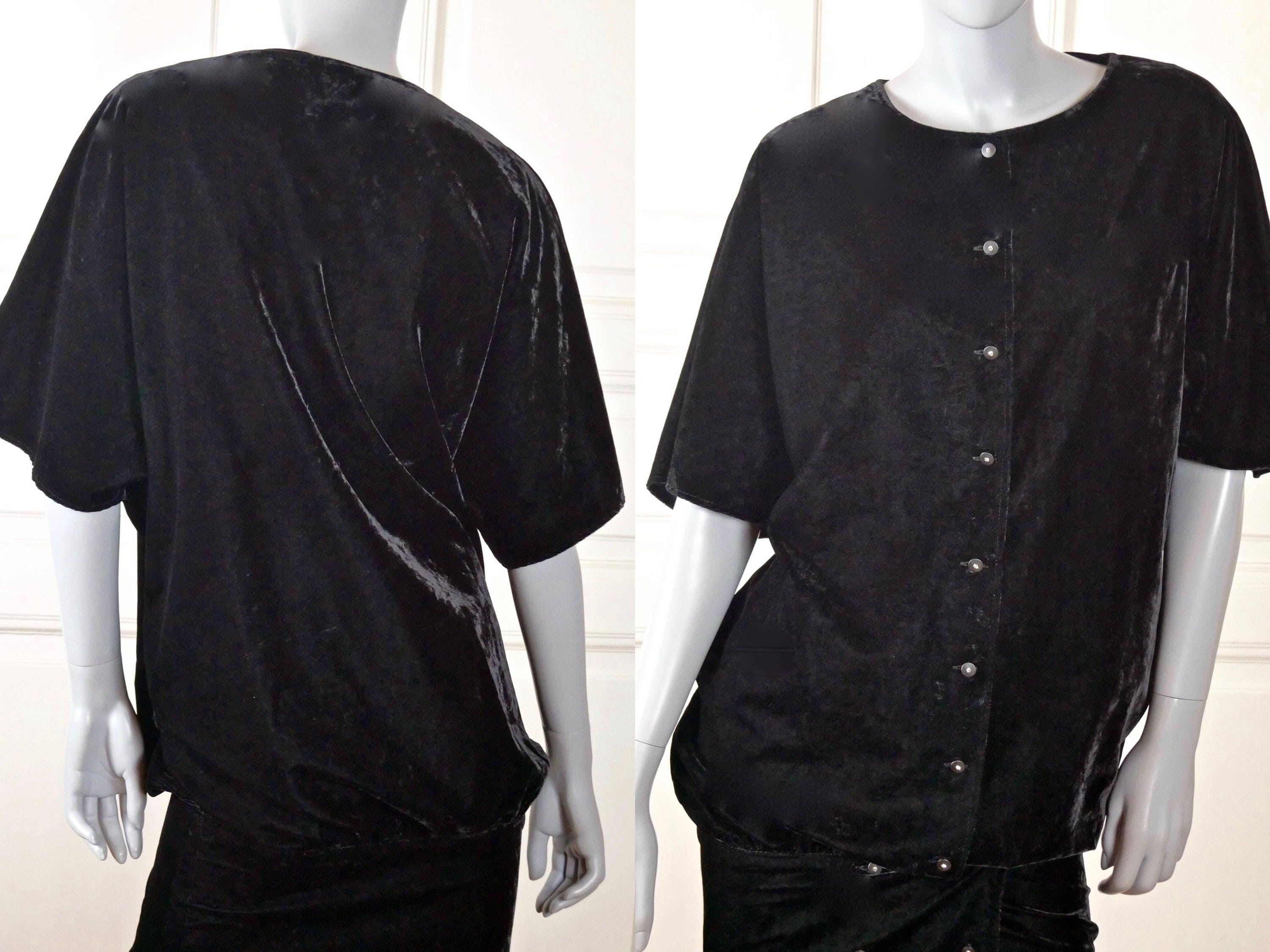 Exceptional 1980s Ady Couture Lausanne Black Velvet Dress w Open Back & Bows