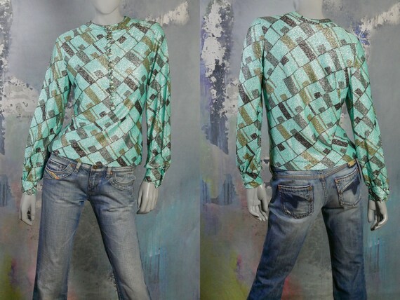 1960s Glitter Top, European Vintage Turquoise Gold