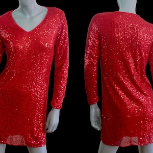 Red Sequin Dress, 90s Italian Vintage Mini, Size 8 US, 12 UK