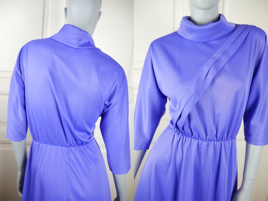 French Vintage 1980s Midi Dress Sky Blue Polyester - Etsy