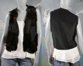 Mink Fur Vest, 1990s European Vintage Open-Front Festival Vest w Corduroy Back: Size 12 US, 16 UK