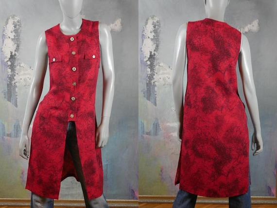 Long SleevelesDuster Vest, French Vintage Red & Bl