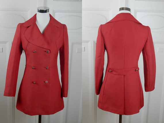 1970s Red Coat, Women's European Vintage Double-B… - image 1