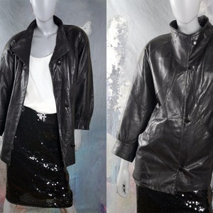 1980s Leather Jacket, Women&#39;s Vintage Black Genuine Leather Coat, Made in Finland: Size 12 US, Size 16 UK