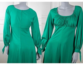 Green Boho Maxi, 70s Swedish Vintage Long Dress, Size 8 USA, 12 UK