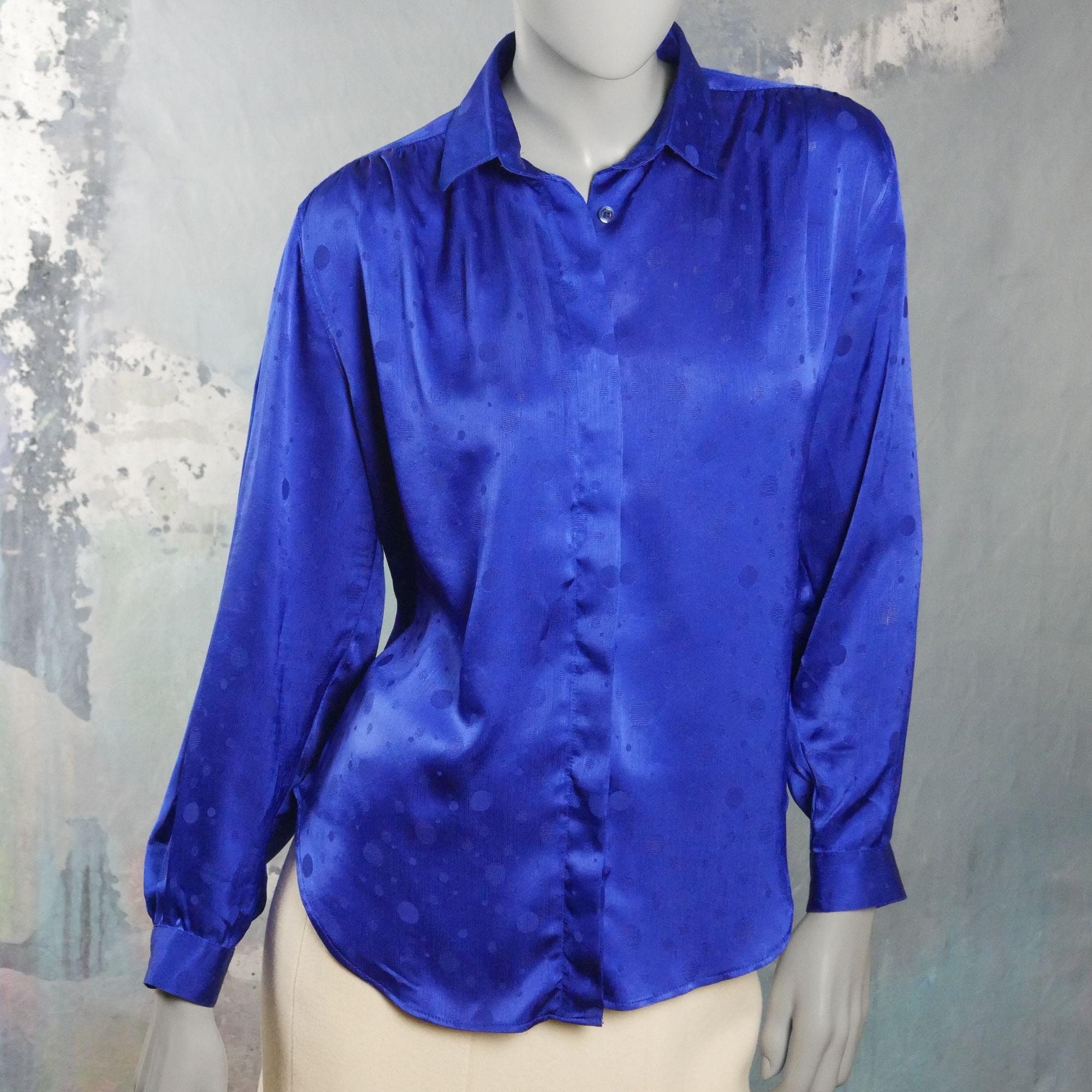 Blue Satin Blouse 90s Vintage Long-sleeve Shirt Style Top | Etsy