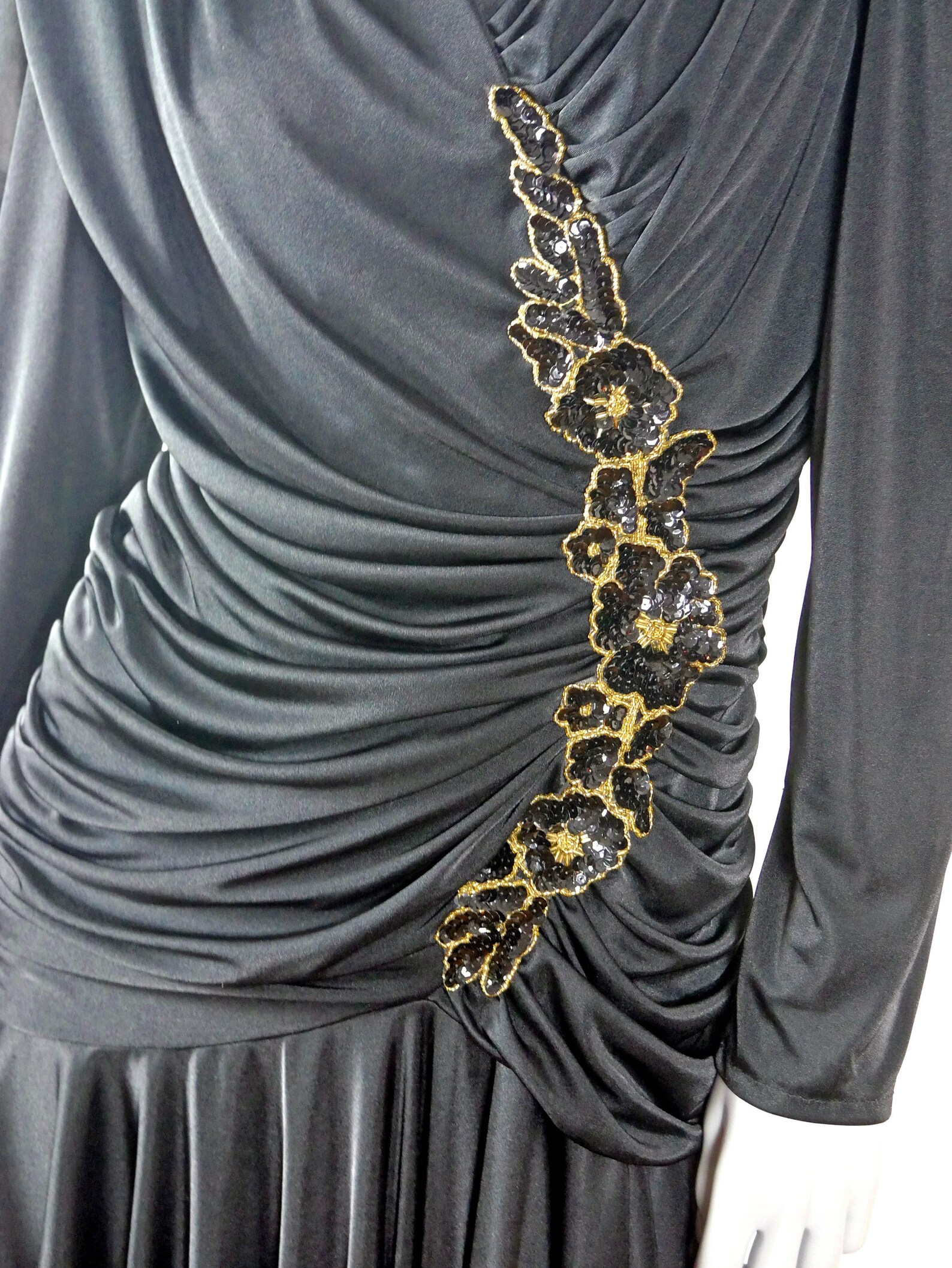 1980s Black Evening Dress W Goddess Folds and Pleats and a - Etsy
