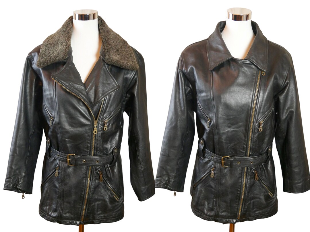 Vintage Leather Jacket With Detachable Fleece Collar, 90s Scandinavian Design, Size 10 USA, 14 UK - Etsy Vintage Leather Jacket With Detachable Fleece Collar, 90s Scandinavian Design, Size 10 USA, 14 UK - Etsy