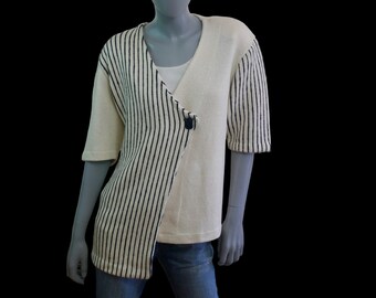 80s Vintage Asymmetrical Knit Cardigan Top, Size 14 USA, 18 UK