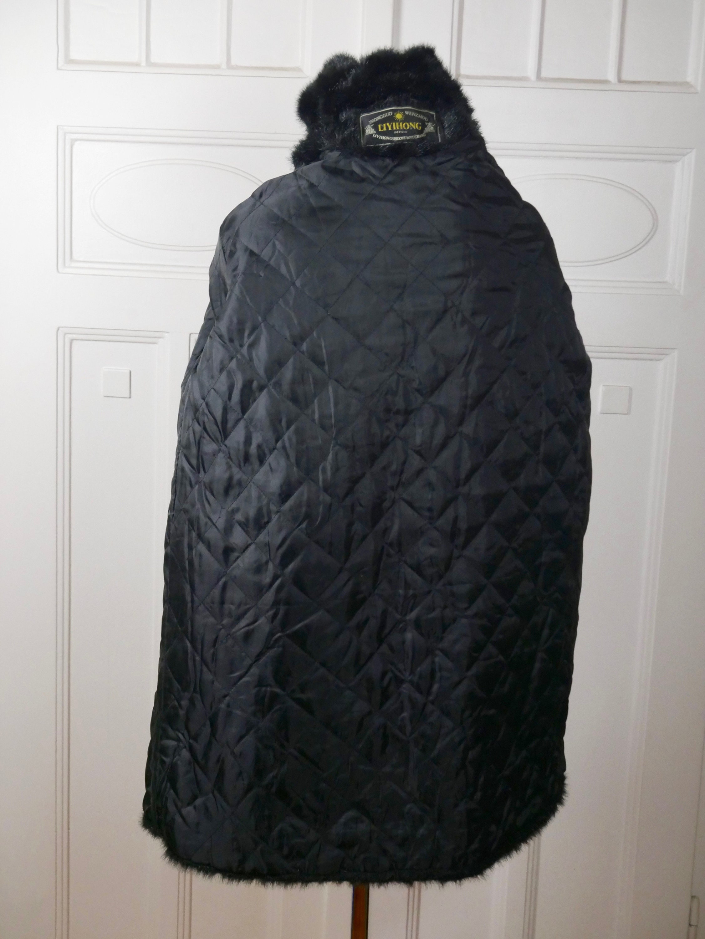 Black Faux Fur Coat, 1980s Vintage Warm Winter Overcoat