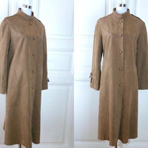 Swedish Vintage Faux Suede Coat, Light Brown Tan Camel Color Fake Suede Leather European 70s Coat w Decorative Stitching: Size 10 US, 14 UK