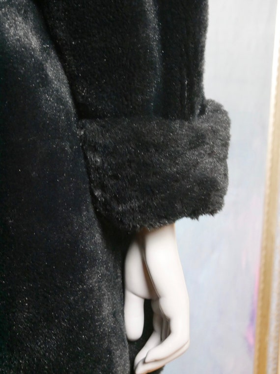 Black Faux Fur Coat, 1980s Swedish Vintage Fake F… - image 3