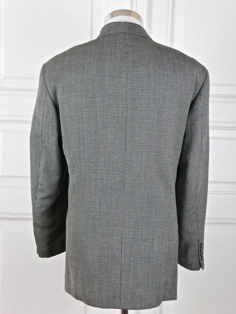 1980s Retro Blazer Black White Tan Herringbone Tweed Jacket Size 42 USUK European Vintage Hugo Boss Blazer