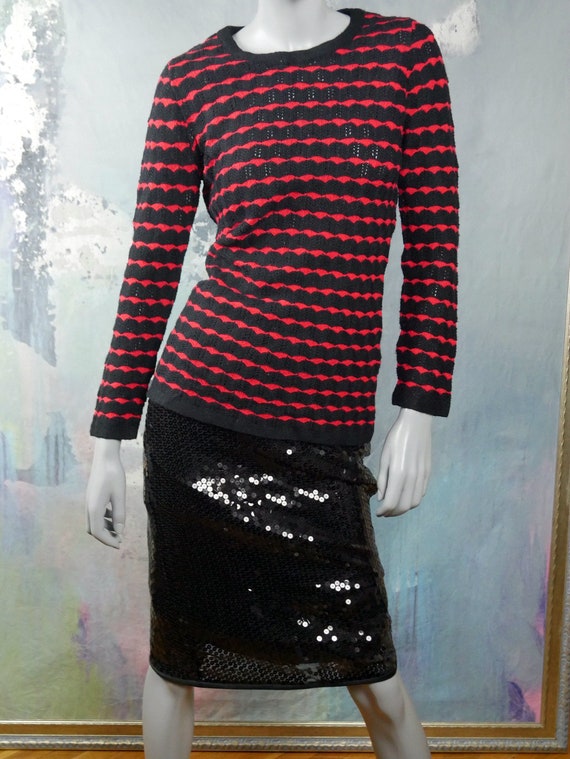 1970s Jantzen Knit Sweater, Red Black Horizontal … - image 7