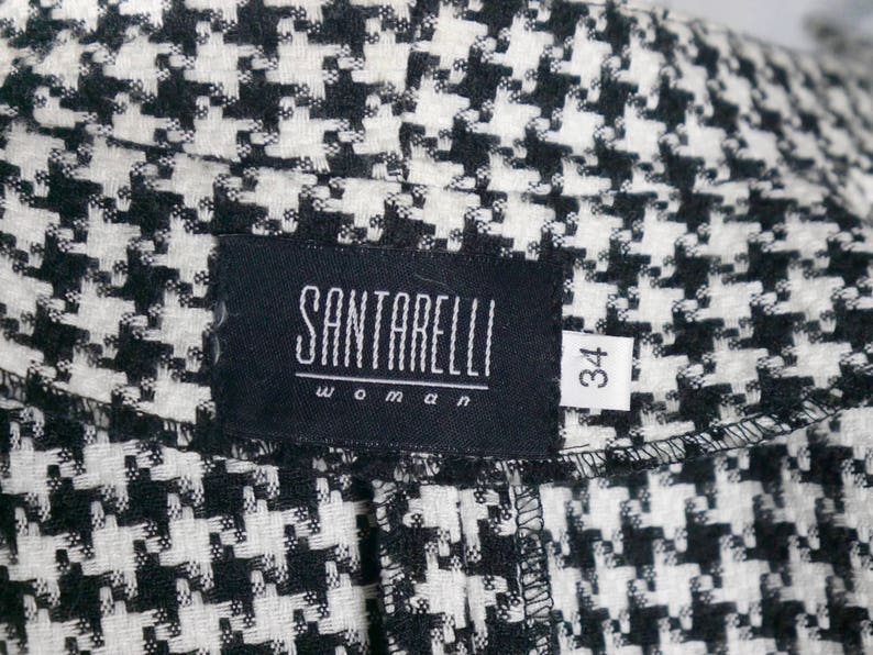 Italian Vintage Blazer Zippered Dogstooth Jacket: Size 68 US Women/'s Black White Houndstooth Jacket 1012 UK