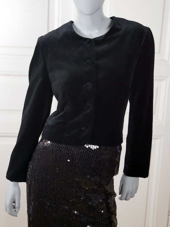 Black Velvet Cropped Blazer, European Vintage Sho… - image 5