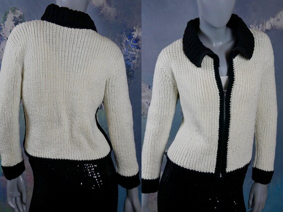 Swedish Vintage Black & White Cardigan, 1990s Zipp