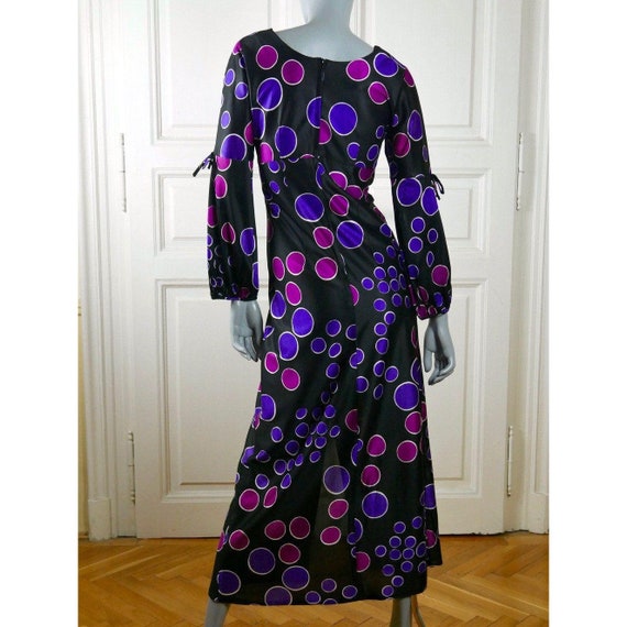 70s Long Dress, Vintage Polka Dot Maxi, Black Pur… - image 3