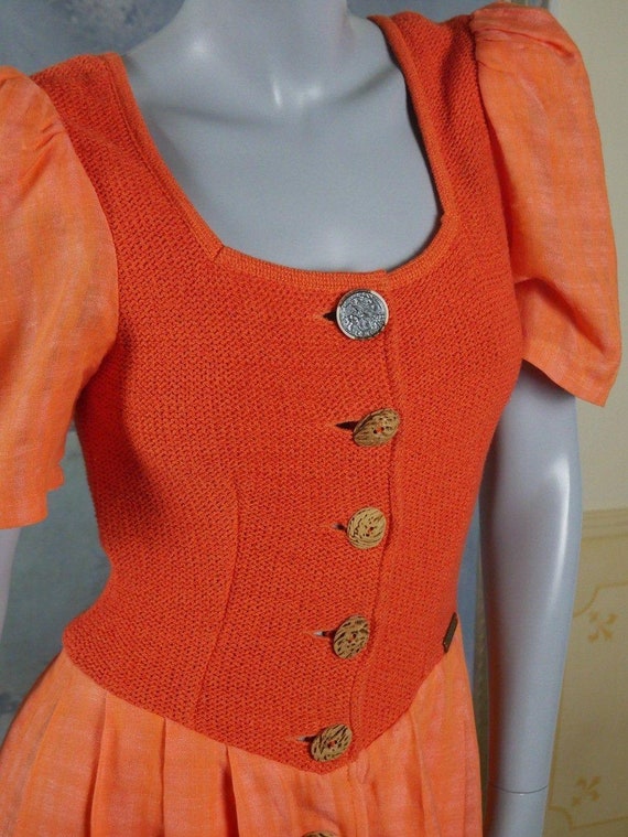 Orange Linen Prairie Dress, 1990s Vintage Short P… - image 3
